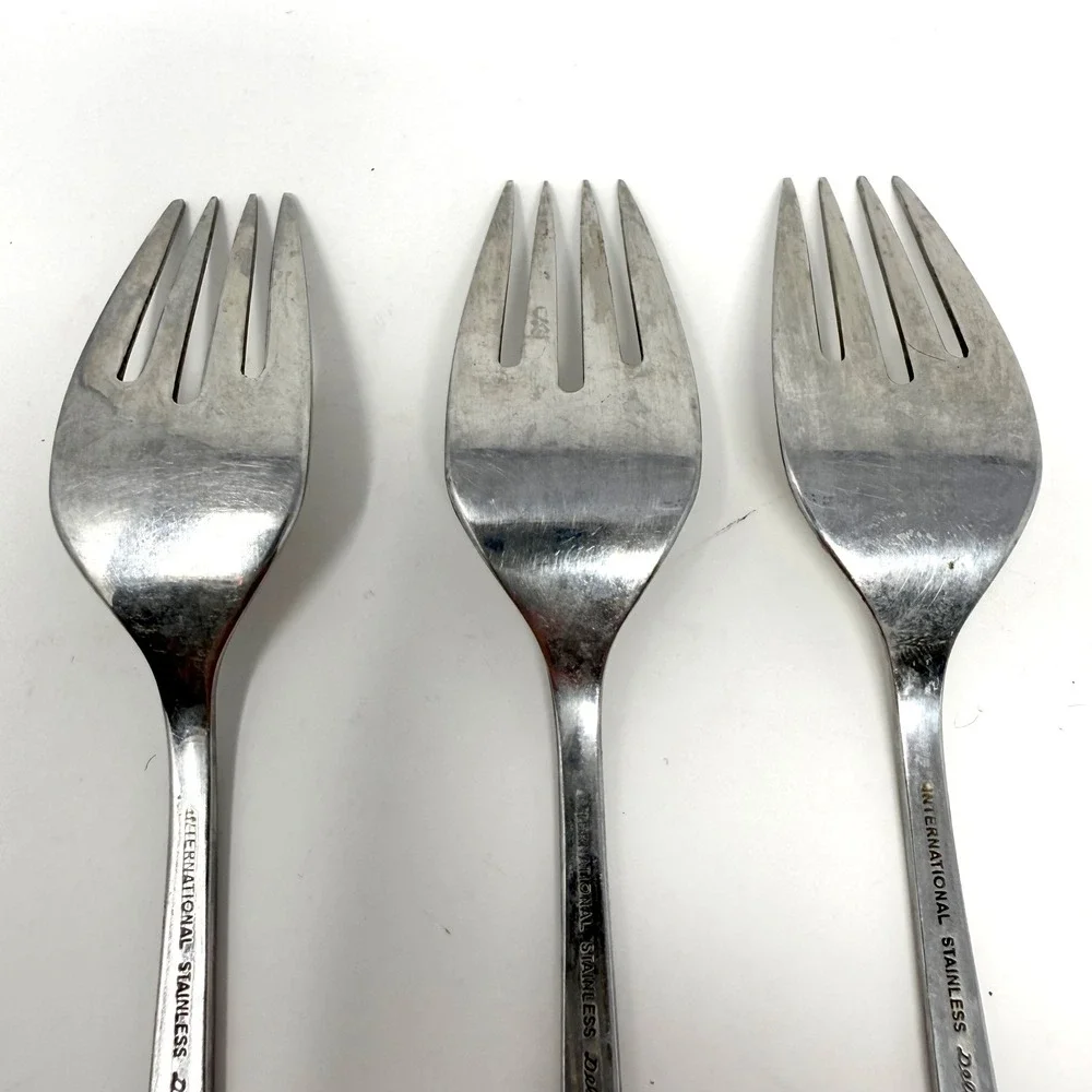 International Stainless Deluxe Danish Scroll Salad Forks Set of 3 MCM